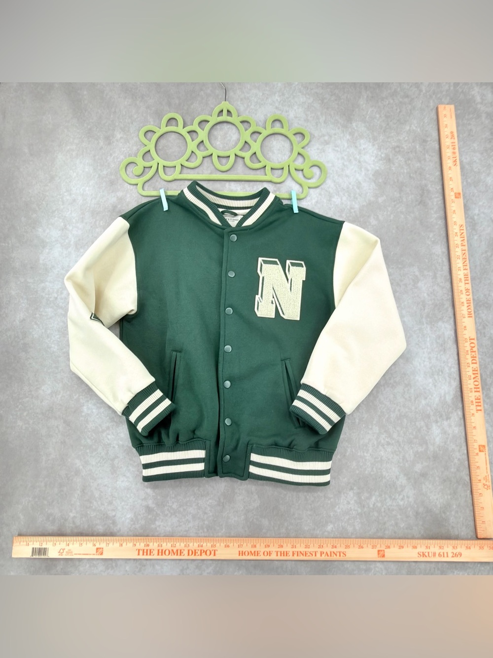 Denim & Flower Green and Cream Varsity Jean Jacket for Kids